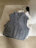 PICSGIRL  -  Winter New Solid Lambswool Hooded Vest Women Single Breasted Sleeveless Jacket Korean Fashion Casual Pocket Waistcoat Outerwear