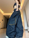 PICSGIRL  -  Y2K Retro Women Jeans Big Pocket Scimitar Leopard Wide Leg Denim Cargo Pants Harajuku Baggy Autumn Streetwear Trousers