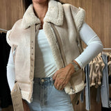 PICSGIRL  -  Women's Winter Faux Suede Vest Sleeveless Zipper-Up Fleece Sherpa Lined Jacket Fashion Casual Outerwear Coat