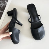 PICSGIRL  -  New Designer Heeled Sandals for Women Round Toe Chunky Heel Slippers Female Brand Red Slides Ladies Classy Muller Pumps Women