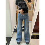 PICSGIRL  -  Vintage Low Waist Sexy Slim All Match Washed Jeans Women 2024 Summer New Streetwear Distressed Casual Denim Wide Leg Pants