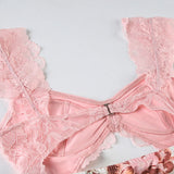 PICSGIRL  -  Flower Print Lace Trim Cut Out Camisole Dresses Sleeveless Spliced Skinny Side Split Sexy Elegant Frocks