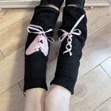 PICSGIRL  -  Y2K Bow Straps Leg Warmers Bowknot Ribbon High Elastic Knitted Leg Cover Dark Lolita Harajuku Cosplay Hot Girl Middle Tube Socks