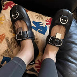 PICSGIRL  -  Fashion Metal Lock Flat Ballet Shoes Women Fashions Increase Height Designer Shoes Casual Punk Retro Round Toe Mary Jane Shoes