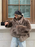 PICSGIRL  -  Vintage Faux Fur Short Coats Women Retro Thick Large Cuffs Solid Fur Coat Female Winter Warm Lady Chic High Street Outwear