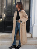 PICSGIRL  -  Elegant Patchwork Contrast Women Coat Loose Full Sleeve Zipper Button Pocket Maxi Coats Female 2024 Autumn Winter Lady Outwear