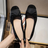 PICSGIRL  -  Breathable Silk Ballerinas Ballet Flats Women Summer Autumn Slip on Loafers Square Toe Bowknot Flat Casual Shoes