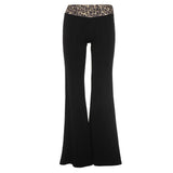 PICSGIRL  -  Leopard Splicing Low Waist Flare Pants Streetweart Y2k Grunge Clothes Womens Black Pants Spring 2024