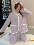 PICSGIRL  -  Pajama Sets Women Nightwear Stylish Cozy Ins Ladies Sweet Popular Winter Warm Sleepwear Lounge Simple Lovely Harajuku Patchwork