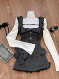 PICSGIRL  -  Sweet Cute White Ruffled Tops+Lace Edge Grey Vest+slimming High Waisted Skirt 3 Piece Set for Women Winter Japanese Skirt Suit