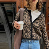 PICSGIRL  -  Vintage Leopard Print Knitted Mohair Cardigans Women O Neck Single Breasted Short Sweater 2024 Autumn New Lady Casual Streetwear