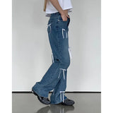 PICSGIRL  -  Women's Blue Bow Jeans Korean Baggy Cowboy Pants Harajuku Wide Denim Trouser 90s Aesthetic Y2k 2000s Trashy Emo Clothes 2024