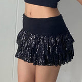 PICSGIRL  -  party look snspos Contrast Sequin Black Short Skirt Party Outfits Women Fashion A-line Layered Skirt Aesthetic Y2K Clubwear Vintage