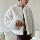 PICSGIRL  -  Elegant Faux Fur Solid Women Coat O Neck Loose Full Sleeve Female Jacket 2024 Fashion Autumn Winter Warm Thicken Lady Outwear