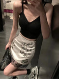 PICSGIRL  -  Lace Splicing Y2k Skirts Graffiti Printing Unique Design Skirt Korean Fashion Faldas Para Mujeres Streetwear Midi Skirt 2024 New