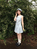 PICSGIRL  -  2000s Vintage Blue Plaid Fake Two Piece Dress Women Casual Retro Y2k Mini Dress Summer 2024 Japanese Fashion Sweet Cute Dress