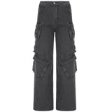 PICSGIRL  -  Gothic Fashion Women Cargo Jeans Grunge Loose Fit Pocket Denim Pants Harajuku Y2K Boyfriend Style Wide Leg Trousers