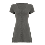 PICSGIRL  -  Solid Knitted Button V-Neck Women Skinny Dresses Simple Office Lady Style Elegant Fashion Clothes