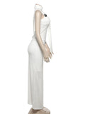 PICSGIRL  -  Elegant Sequined Patchwork 3 Piece Set Women Basic Scarf+Square Collar Tank Tops+Ruched Long Skirt Matching Trend Suits