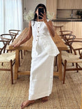 PICSGIRL  -  Summer Slim White Cotton Two Piece Set Women Outfit Elegant Sleeveless Tops With High Waist Long Skirts Sets