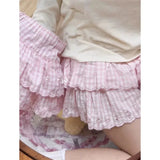 PICSGIRL  -  2024 Korean Style Pink Plaid Print Pleated Mini Skirt Sweet Kawaii A Line Patchwork High Waist School Girls Y2K Soft Girl Skirts