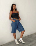 PICSGIRL  -  Loose Women's Knee Length Denim Shorts Fashion Solid Color Low Rise Streetwear Wide Leg Long Shorts with Pockets Summer