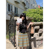 PICSGIRL  -  2024 Summer Korean Fashion Plaid Midi Skirt Women  Harajuku Pleated Skirt Casual Academic Aesthetic Y2k Clothes Korean Outfits