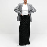 PICSGIRL  -  Sequin Female Sexy Maxi Skirt Summer Fashion Glitter High Waist Loose Elegant Club Long Skirt Sparkle Women Casual Skirt New