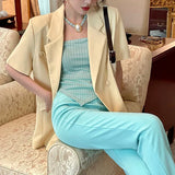 PICSGIRL  -  Retro Spring and Summer New Short-sleeved Green Suit Jacket Women's Thin Temperament Fashion Casual Small Suit Jacket