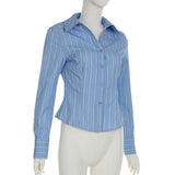 PICSGIRL  -  Office Ladies Casual Striped Blouse Elegant Basic Turn-Down Collar Long Sleeve Shirts Women Spring Autumn Streetwear