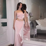 PICSGIRL  -  Fashionable diamond shoulder strap satin suspender long skirt set for women's spring two-piece women's clothing