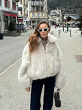 PICSGIRL  -  Warm Thick Zipper Lapel Pocket Faux Fox Fur Coat Women's Long Sleeved Fluffy Jacket 2024 Winter Lady High Street Outercoat