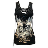 PICSGIRL  -  Dark Gothic Skull Print Tie Up Y2K Spicy Girl Slip Dress Summer New Fashion Slimming Tie Up Mid length Tank Top Women Clothing