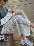 PICSGIRL  -  Fashion White Lace Skirts for Women Clothing 2024 New Summer Korean Gentle Hollow Jacquard Long Skirts Female Sexy Split Skirts