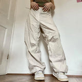 PICSGIRL -  Oversized Solid Joggers Women Casual Tech Trousers Streetwear Fashion Baggy Trousers Low Waist Drawstring Y2K Wide Leg Cargo Pan