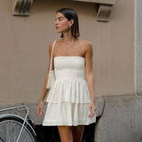 PICSGIRL  -  Sexy Design Strapless Tube Top White Laminated Ruffle Edge Dress Cross-border Spring and Summer Fashion Commuter Skirt