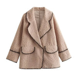 PICSGIRL  -  Elegant Solid Lapel Lamb Wool Wram Jacket Women O Neck Long Sleeves Slim Pocket Coats 2024 Autumn Winter Fashion Warm Outerwear