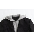 Picsgirl -  Woman Fashion Spliced Blazer Jackets Hooded Single-breasted Zipper Casual Coat Female Vintage Long Sleeve Outerwear