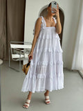 PICSGIRL  -  Elegant Sleeveless Women Dress Strapless Off Shoulder Oversized Ruffles Midi Dresses Female Fashion Summer Home Wear