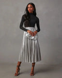 PICSGIRL  -  New Fashion Giny Pleated Long Skirts Autumn Winter High Waist A- Shaped Midi Long Metallic Pleated Skirt for Women Skirts