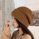 PICSGIRL  -  Winter Knitted Hat Women Korean Fashion Solid Outdoor Warm Beanies All-match Casual Elastic Comfortable Cap 2024 New