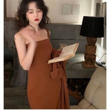 PICSGIRL  -  Women's Two Piece Outfits Sleeveless Tube Top Sexy Strapless Bodycon Midi Dress With Long Sleeve Cardigan Oversized Sets