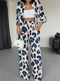 PICSGIRL  -  Women Suits Fashion Animal Print Lapel Print Long Sleeve Shirt & Loose Trousers Two-piece Sets Pant Sets