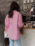 PICSGIRL  -  Classic Pocket Striped Blouse Women 2024 New Single Breasted Long Sleeve Casual Loose Blouses Summer Casual Fashion Shirts Tops