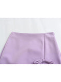 PICSGIRL  -  Cute Bow Knotted Spring Purple Mini Skirts 2024 Summer High Waist Casual Side Zipper Fly Straight Short Skirt