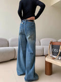 PICSGIRL  -  Blue Washed Casual Jeans Women'S Autumn And Winter New Straight Leg Loose Wide Leg Pants Long Pants