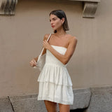 PICSGIRL  -  Sexy Design Strapless Tube Top White Laminated Ruffle Edge Dress Cross-border Spring and Summer Fashion Commuter Skirt