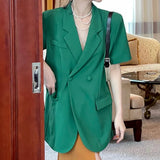 PICSGIRL  -  Retro Spring and Summer New Short-sleeved Green Suit Jacket Women's Thin Temperament Fashion Casual Small Suit Jacket