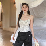 PICSGIRL  -  Kawaii Sweet Lace Tanks Women Korean Fashion Y2k Harajuku Streetwear Polka Dot Printing Slim Tees Tops Soft Hot Gril 2024