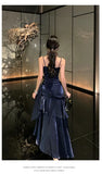 PICSGIRL  -  Vintage Long Dress Women Party Prom Sexy Spaghetti Strap Maxi Dresses Elegant Ruffles Robe Summer Korean Bodycon Vestidos